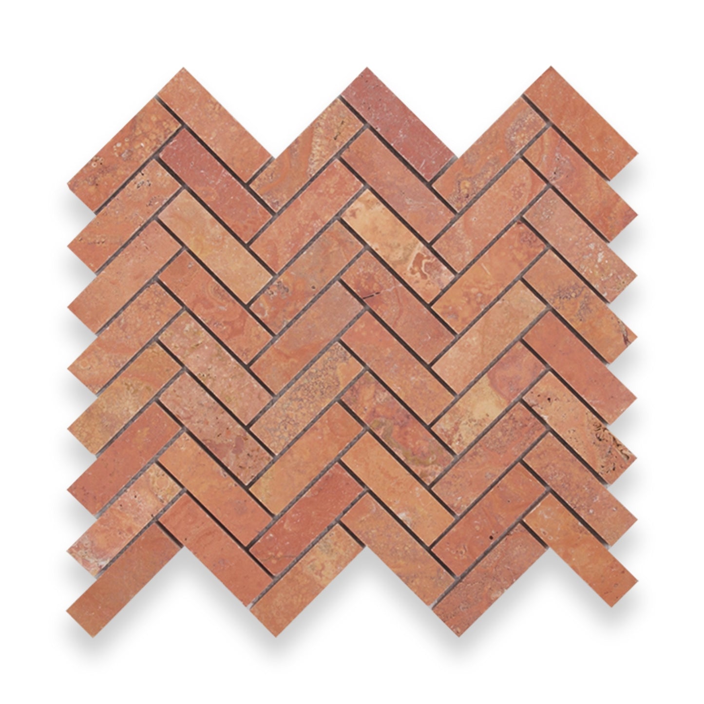 Antiqued Herringbone Rosa Travertine 20x64mm