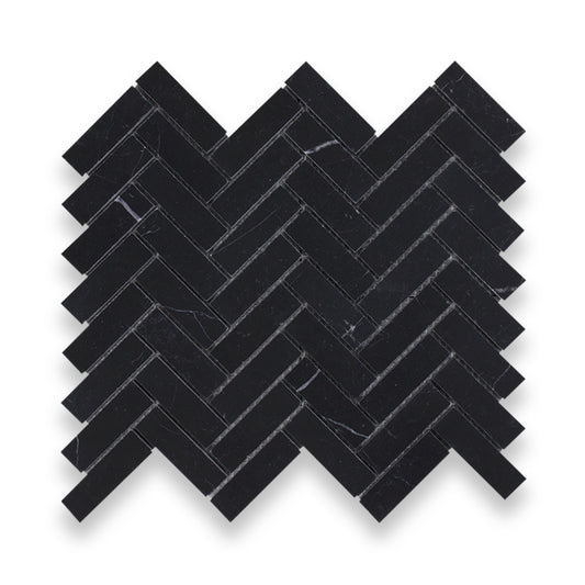 Antiqued Herringbone Nero Marquina 20x64mm