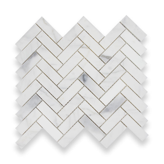 Antiqued Herringbone Calacatta Statuario 20x64mm