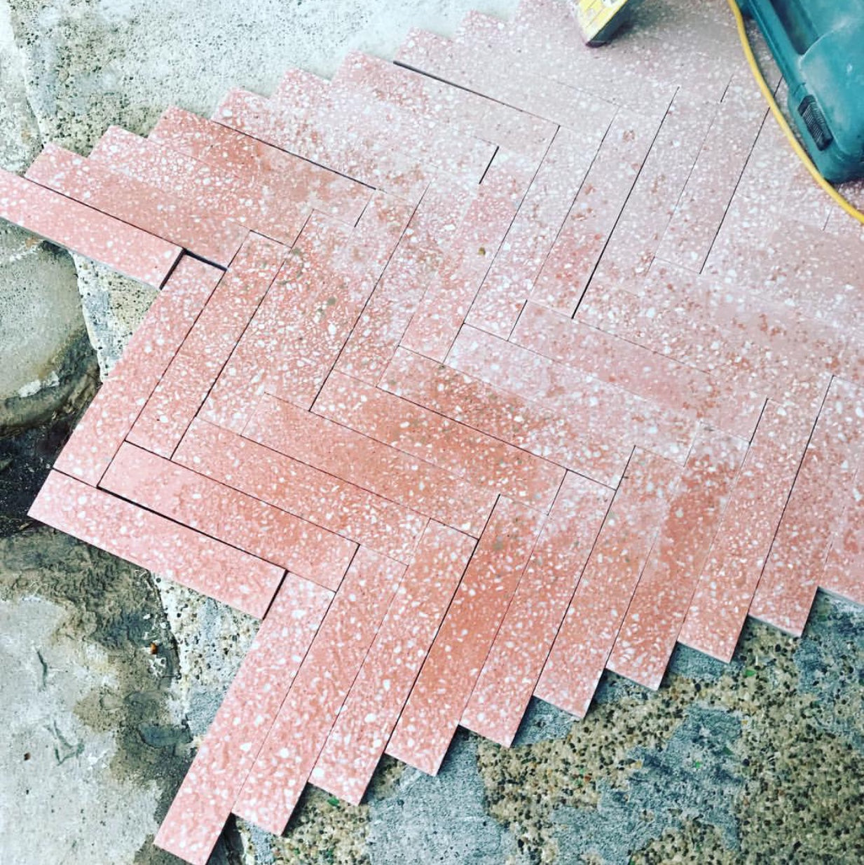 Encaustic Terrazzo Pink Large Chip Baguette 300x60mm