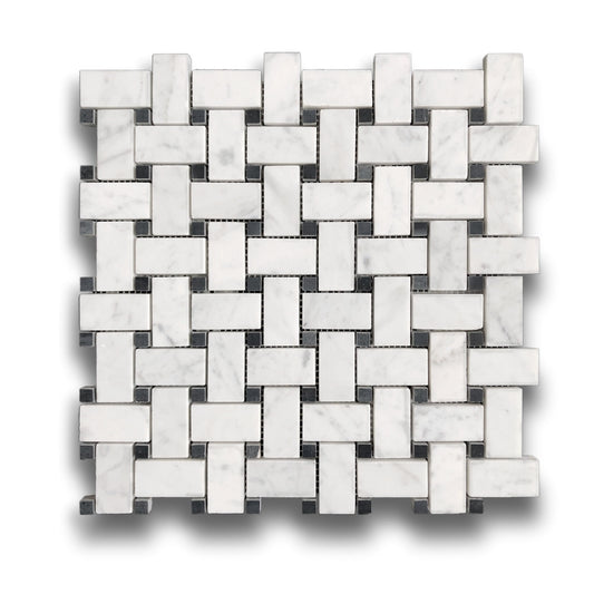 Basketweave Carrara 'C' w/Nero Marquina Dot