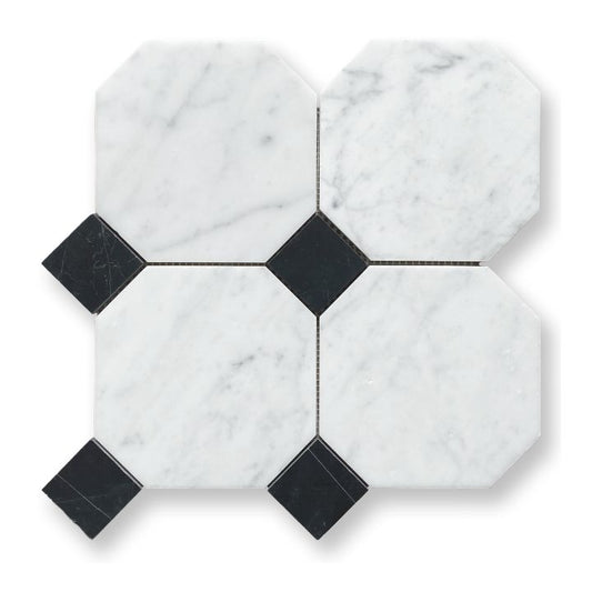 Octagon w/Dot Carrara & Nero Marquina Honed