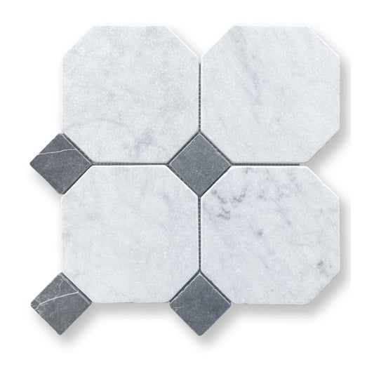 Octagon w/Dot Carrara & Nero Marquina Tumbled