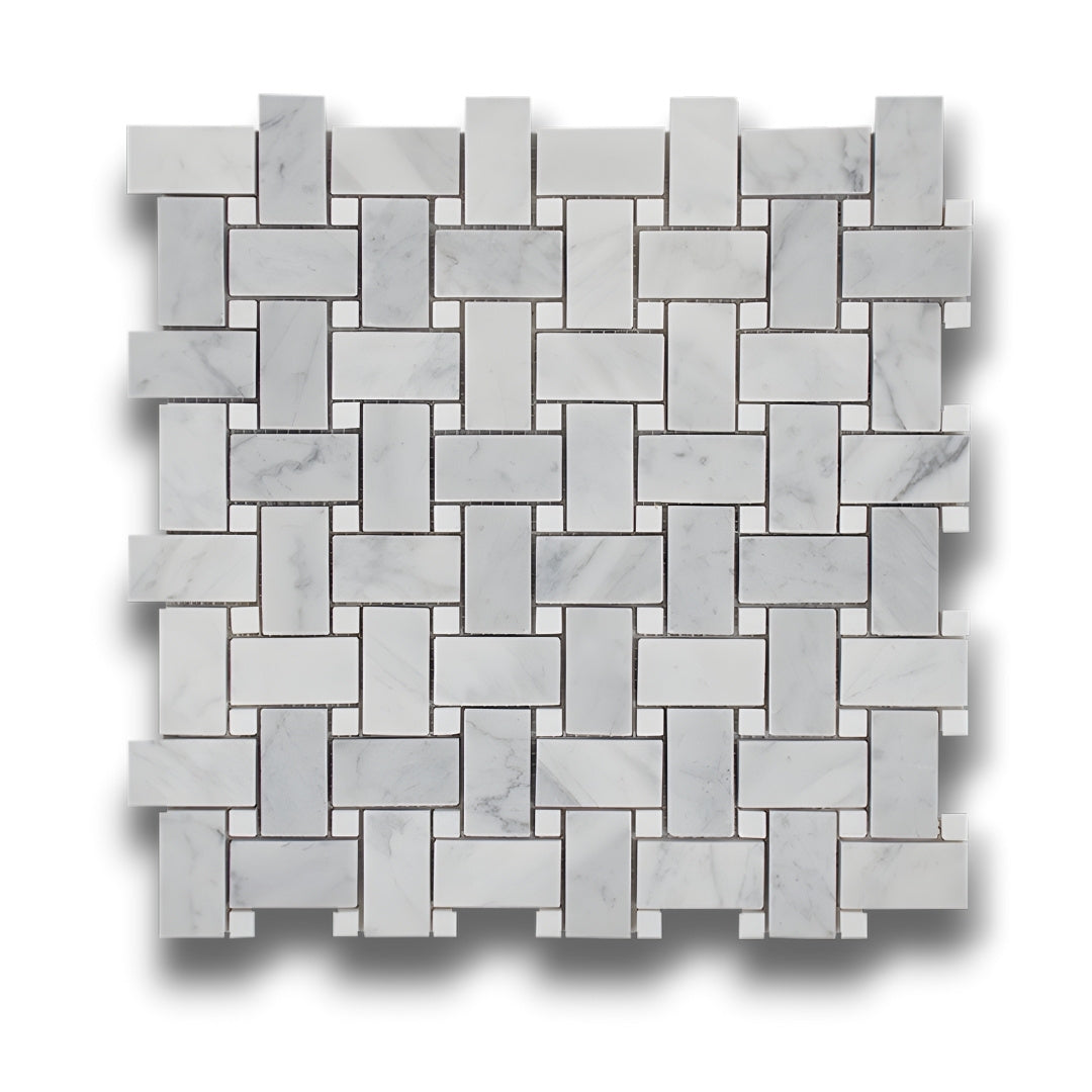 Basketweave Carrara 'D' w/Thassos Dot