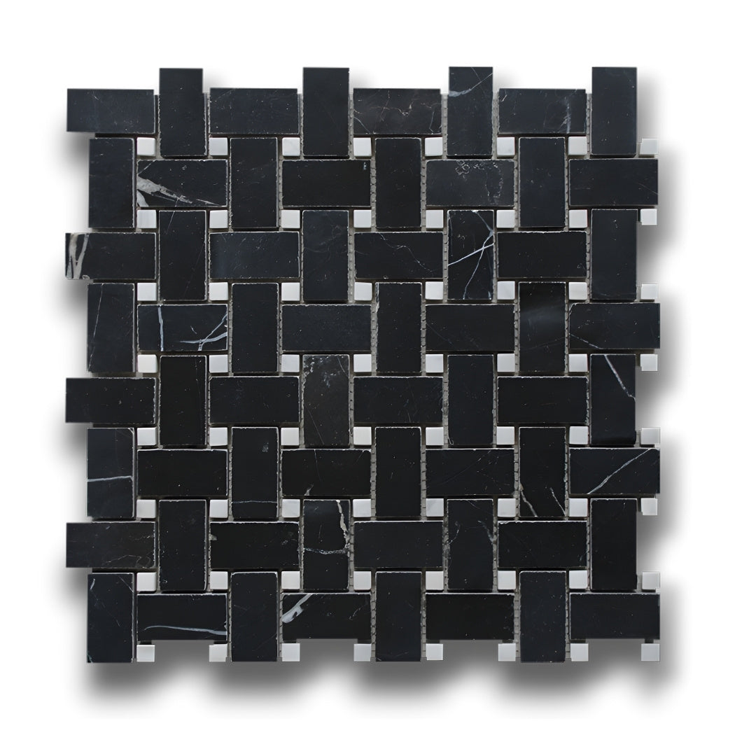 Basketweave Nero Marquina w/Carrara 'C' Dot