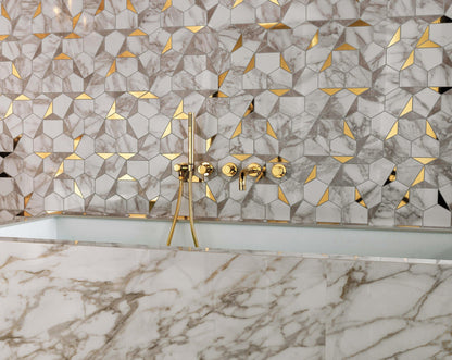 Marvel Edge Gold Gris & Calacatta Mosaic